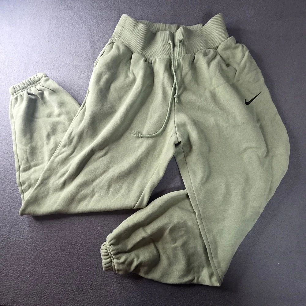 Nike Mens Sage Green Fleece Joggers Embroidered Swoosh Sweatpants Small